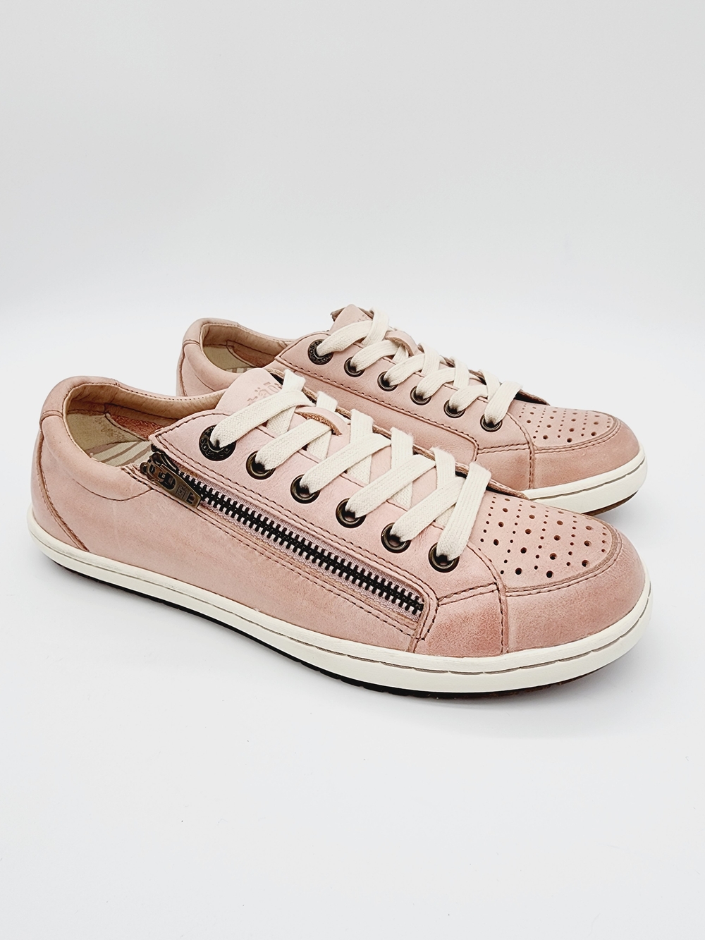 Taos Zipster Leather Sneakers Blush Pink Lace Up Zipper Size 7